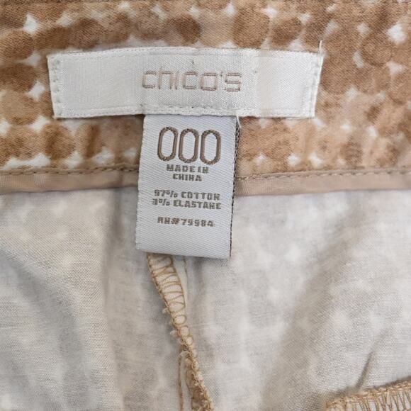 Chico's Womens XS Cropped Light Brown White Dot Pattern Cotton Pants - Picture 9 of 10
